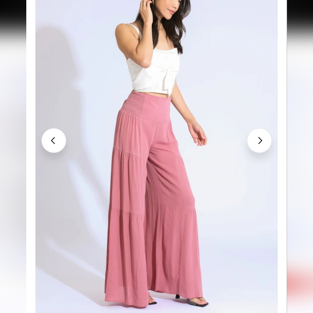 Rewash Tiered Wide Leg Dusty Pink Pants XL Hippie Bohemian Festival - Picture 4 of 11